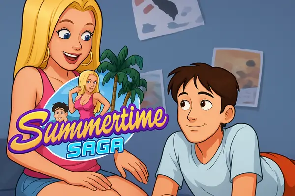 Main screen of Summertime Saga Mod Apk showing characters and gameplay